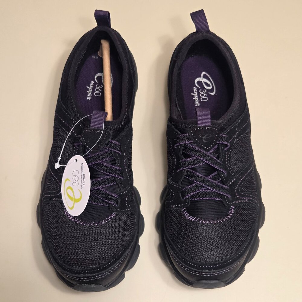Easyspirit Woman's Stretch Leather & Textile Upper Black Sneakers